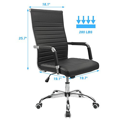 Furmax Ribbed Office Desk Chair Mid-Back PU Leather Executive Conference Task Chair Adjustable Swivel Chair with Arms (Black) Furmax