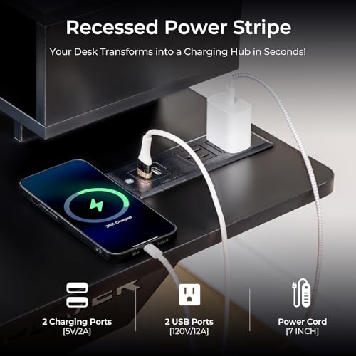 GTPLAYER Electric Standing Desk with Drawers, 48 x 24 Inch Height Adjustable Gaming Desk with Monitor Stand, Power Outlets & LED Lights, Home Office Sit Stand Up Desk with Memory Preset (Black) GTPLAYER