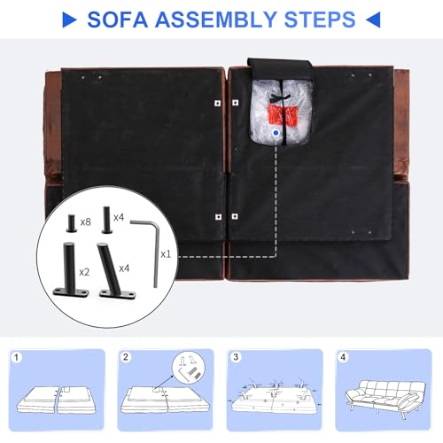 Vipbear 71" Futon Sofa Bed - Convertible Sofa Beds/Adjustable Backrest & Armrest, Comfy Loveseat Sleeper for Small Spaces, Apartments & Offices,Faux Leather Brown Futons Vipbear