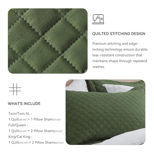 SunStyle Home Quilt Set Twin Olive Green Lightweight Comforter Bedspread Soft Reversible Coverlet for All Season 2pcs Army Green Durable Diamond Quilted Bedding Set (1 Quilt 1 Pillow Sham)(68"x86") SunStyle Home