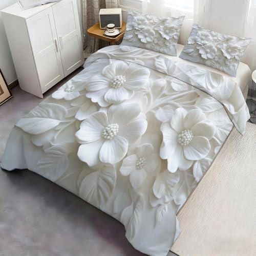 YFIOYI Flowers Comforter Set, Minimalist Bedding Set, Gentle Decorative 3 Piece Bedding Set with 2 Pillow Shams, with Zipper(Long Single) YFIOYI