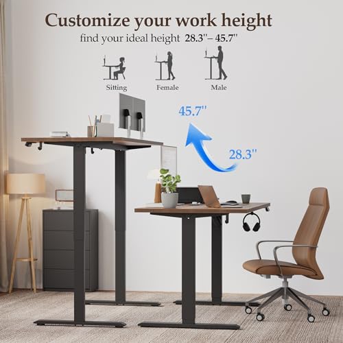 Klicelor Electric Standing Desk 48 Inch, Height Adjustable Desk for Home Office, Sit Stand Up Rising Computer Table with Memory Preset, Rustic Brown Klicelor