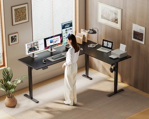 OffiGo 63 Inch Reversible L Shaped Electric Standing Desk, Height Adjustable Corner Stand up Desk, Ergonomic Large Lift Computer Table for Home, Office, Workstation, Black OffiGo