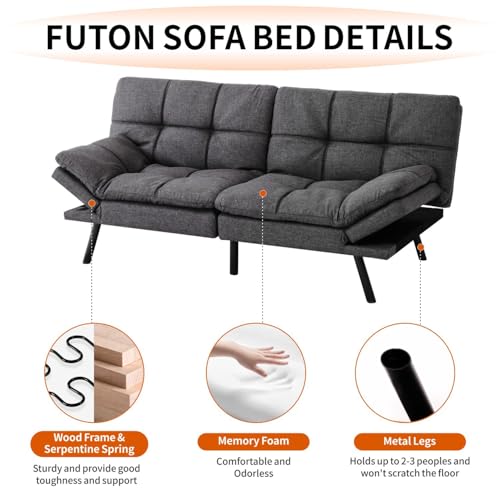 MUUEGM Convertible Futon Sofa Bed Memory Foam 71" Sofabed Modern Loveseat Sleeper Sofa with Adjustable Backrest & Armrest for Small Space Office Couch for Living Room,Apartment,Office MUUEGM