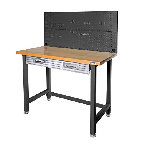 Seville Classics Pegboard Workcenter with 23 Peg Hook Assortment and Drawer Table, 48", Satin Graphite Seville Classics