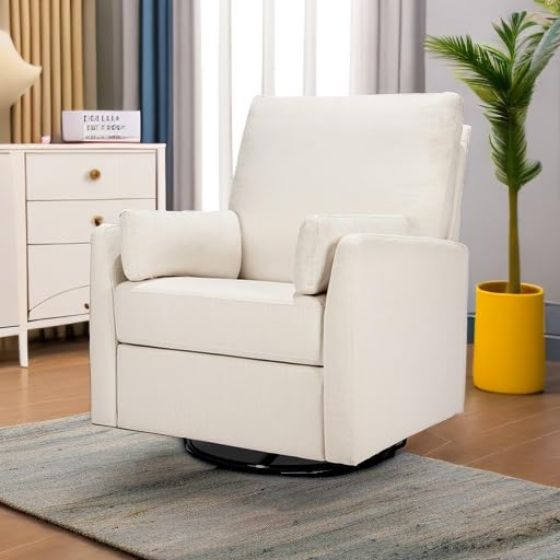 Carter's by DaVinci Ethan Swivel Recliner in Performance Cream Linen, GREENGUARD Gold & CertiPUR-US® Certified DaVinci