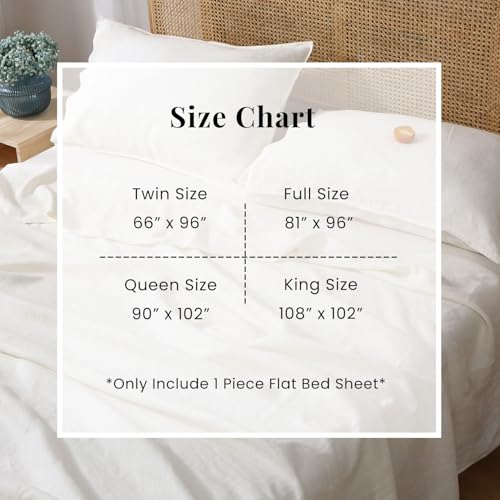 S VICTORY SYMBOL 100% Organic Linen Flat Sheet 1 Piece-Stone Washed French Flax Twin Size Bedding,Soft Flat Top Sheet Breathable(66"x96",Creamy White) S VICTORY SYMBOL