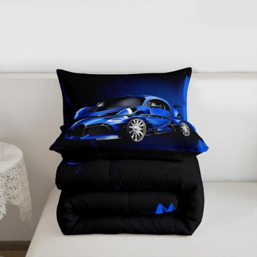 Feelyou Sports Car Comforter Blue Race Car Comforter Set for Kids Boys Girls Extreme Sports Theme Bedding Set Cool Speed Luxury Car Decor Quilt Set with 1 Pillowcase 2Pcs Bedding Twin Feelyou