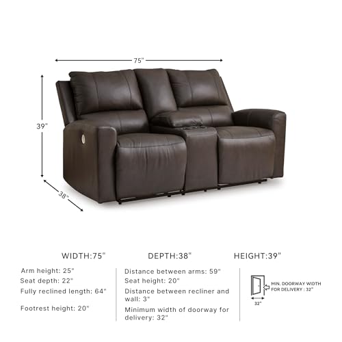 Signature Design by Ashley Boxmere Modern Leather Match Power Reclining Loveseat with Console and USB Ports, Dark Brown Signature Design by Ashley