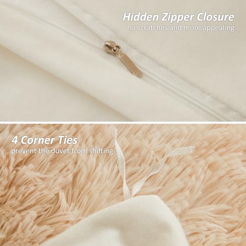 EMME Luxury Khaki Fuzzy Duvet Cover Set Twin Size Fluffy Comforter Cover Set 2 Pieces Shaggy and Plush Soft Bedding Duvet Covers (Tie Dye Khaki, Twin) EMME