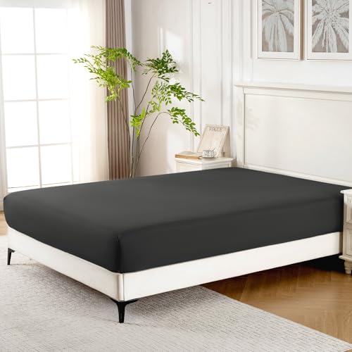ROSE&RISY Black Queen Fitted Sheet,Soft and Breathable for Sleeping,Cooling Fitted Sheets,16“ Deep Pocket, 1pack (Black, Queen) ROSE&RISY