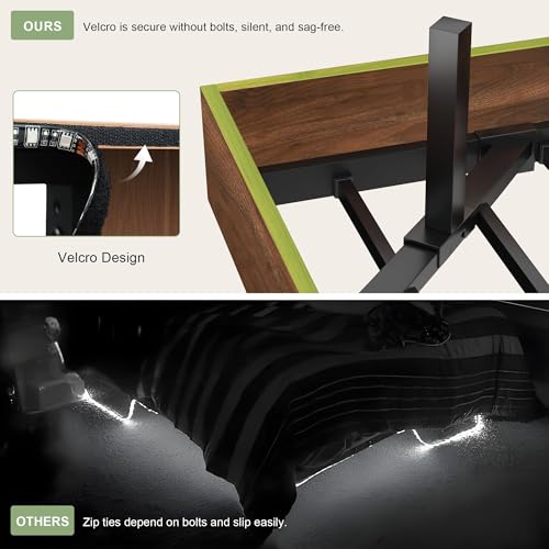 Feonase Floating Bed Frame Queen with Led Lights and Charging Station, Wood Full Size Bed Frame with Storage Headboard, Heavy Duty Metal Slats, No Box Spring Needed, Easy Assembly,Walnut Feonase