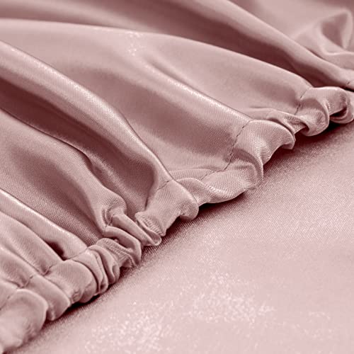 Homiest 4pcs Satin Sheets Set Luxury Silky Satin Bedding Set with Deep Pocket, 1 Fitted Sheet + 1 Flat Sheet + 2 Pillowcases (Queen Size, Rose Gold) Homiest