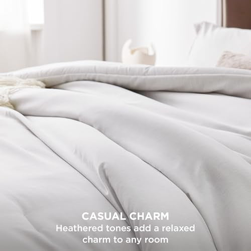 Bedsure Full Comforter Set - Grayish White Soft Bedding for All Seasons, Cationic Dyed Bed Set, 3 Pieces, 1 Full Size Comforter (82"x86") and 2 Pillow Shams (20"x26"+2") Bedsure