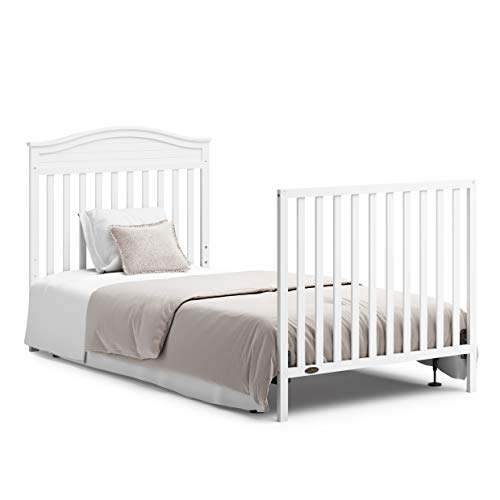 Graco Stella 4-in-1 Convertible Mini Crib with Bonus Mattress (White) – Includes Bonus 2.50 Inch Thick Mattress with Water-Resistant Cover, Converts to Twin Bed with Headboard and Footboard Graco
