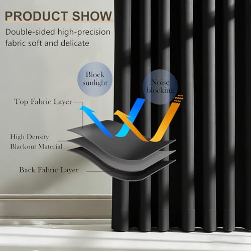 Cbsroro Room Divider Curtains, Blackout Ceiling Track Curtains with Hooks Wall Dividers for Bedroom Living Room Separation Office Privacy Partition, Noise Reduction, W100 × L84 Inch,1 Panel, Black cbsroro