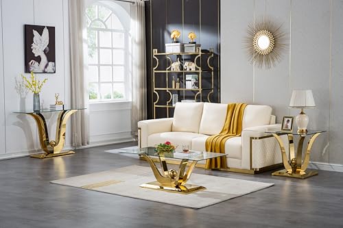 Henf Luxury Gold Glass Console Table Modern 47" Rectangular Slim Entryway Table with Mirror Finish Stainless Steel Base and Clear Glass Top for Living Room Hallway Corridor Entrance Table (Gold) Henf