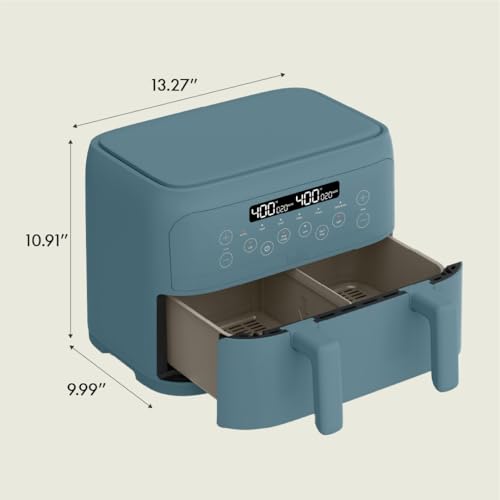 bella 4 Qt TriZone Air Fryer, EverGood™ Ceramic Nonstick Coating, Dual Basket Design w Removable Divider, Digital Touchscreen Control w 6 Preset Cooking Options, 1200 Watt, 3lb Capacity, Surf BELLA