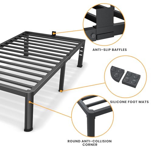 14 Inch Twin Bed Frame, Metal Platform Bed Frame with Round Corner Legs, 3500 lbs Heavy Duty Steel Slats Support, No Box Spring Needed, Noise Free, Easy Assembly, Black Superay