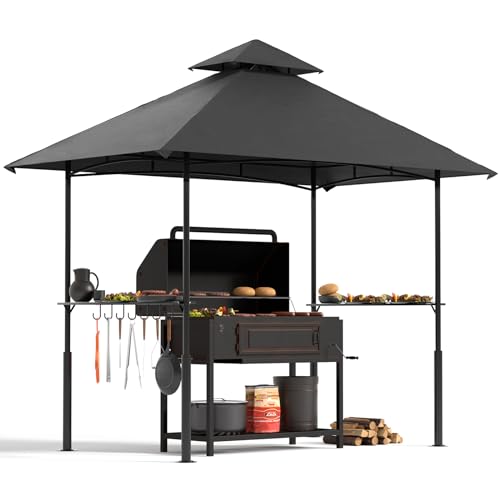 Grill Gazebo 8'x 5' Outdoor Grill Canopy BBQ Gazebo w/Air Vent, Barbecue Gazebo Canopy with 7 Hook Tools for Patio Backyard Barbecue Picnic, Black FUNG YARD