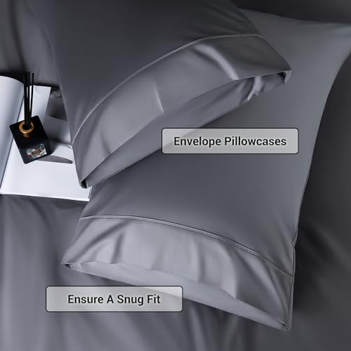 Shilucheng 4 Piece King Sheet Sets, Cooling Sheets, Blend Rayon Derived from Bamboo, Deep Pocket Up to 16", Breathable & Soft Bed Sheets, Hotel Silky Bedding Set, Dark Grey