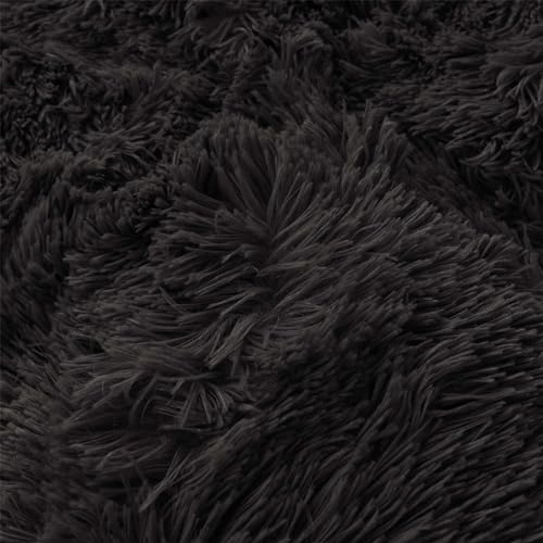 FOPPA Fluffy Black comforters Cover Twin Size - Ultra Soft Plush Bedding Sets 2 Pieces (1 Faux Fur Comforter Cover + 1 Fuzzy Pillow case) Girls Shaggy Bed Set (Black, Twin) FOPPA