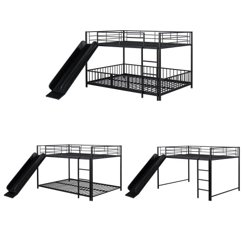 Harper & Bright Designs Full Over Full Metal Bunk Bed with Slide, Heavy Duty Bunk Bed with Small Door, Fence and Ladder for Girls Boys, Black Harper & Bright Designs