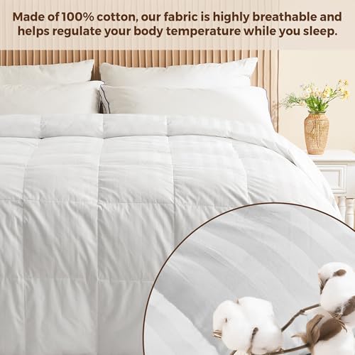 puredown® Goose Feather Down Comforter King Size - All Season Duvet Insert Ultra Fluffy Soft 100% Cotton Shell Cover, Luxurious Hotel Collection Comforters 500 Thread with Ties(Stripe White, 106x90'') puredown