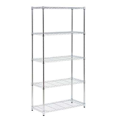 Honey-Can-Do 5-Tier Adjustable Shelving Unit, Chrome SHF-09685 Chrome, 1750lbs (350-lb Weight Capacity Per Shelf) Honey-Can-Do