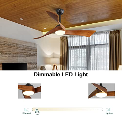 Sofucor 52 Inch Wood Remote Control Dimmable Light Reversible DC Motor Modern Ceiling Fan for Kitchen Bedroom Basement Dining Living Room Dark Wood Sofucor