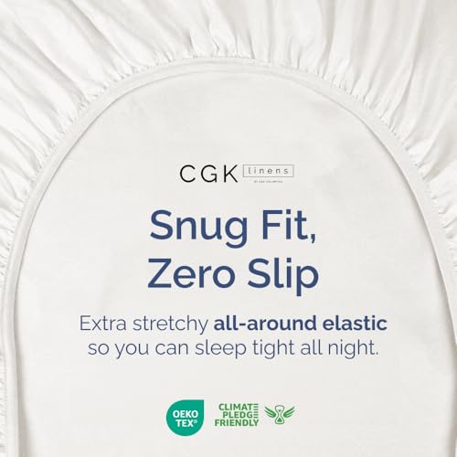 Queen Fitted Bed Sheet - Bottom Single Fitted Sheet Only - Ultra-Soft Hotel Luxury Bedding w/ 8-16 Inch Deep Pockets - Breathable & Wrinkle Free - Easy-Care, Fade & Shrink Resistant - Antique White CGK Unlimited