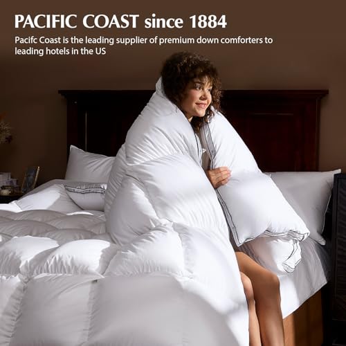 Pacific Coast Goose Feather Down Fiber Comforters Twin Size, Heavyweight Thickened Winter Duvet Insert, Ultra-Soft, Fluffy, Breathable, Hotel Luxury Bedding Comforters, 8 Tabs, 68"x90" Pacific Coast