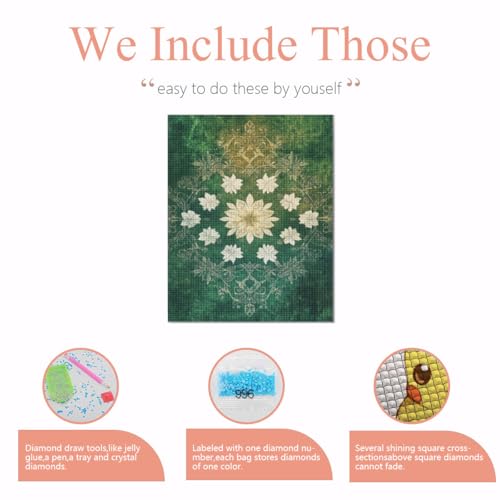 Green Floral kaleidoscope-107279 Diamond Painting Kits, DIY 5D Paint for Adults Kids, Full Drill Crystal Diamond Drawing Suitable for Home Wall Decoration Fhuyiks