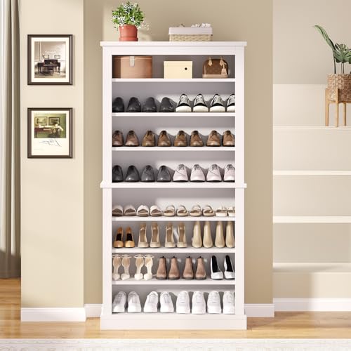 knoworld Freestanding Shoe Cabinet, Holds 40-45 Pairs, 71 Inch Tall 9-Tier Shoe Rack with Adjustable Shelves, Heavy Duty Open Storage Organizer for Entryway Hallway,White knoworld