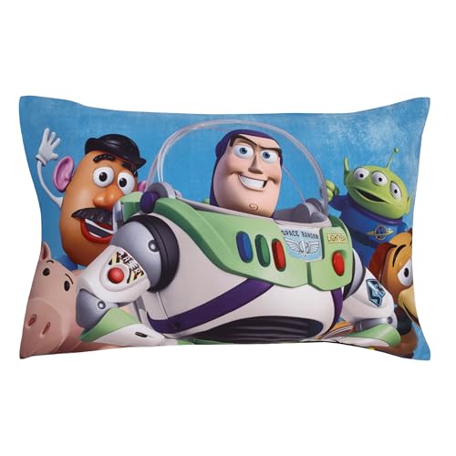 NoJo Disney Toy Story Taking Action Blue, Green and Yellow 4 Piece Toddler Bed Set - Comforter, Fitted Bottom Sheet, Flat Top Sheet, and Reversible Pillowcase NoJo
