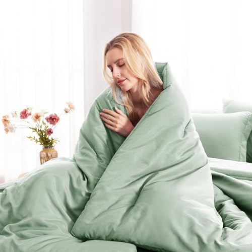CozyLux Queen Comforter Set Sage Green, 7 Pieces Bed in a Bag Queen Comforter Set with Sheets, Luxury Soft Bedding Sets with Down Alternative Comforter, Fitted Sheet, Flat Sheet, Pillowcases & Shams CozyLux