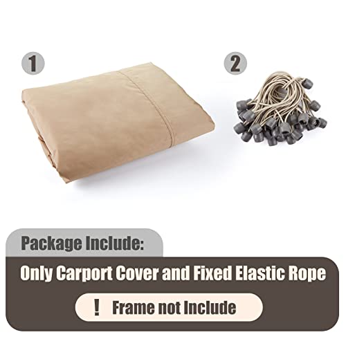Birodeko Carport Replacement Canopy Cover 10'x20' for Tent Top Garage Shelter Cover with Ball Bungees, 800D Oxford Replacement Cover Waterproof & UV Protection, Not Included Frame (Light Brown) Birodeko