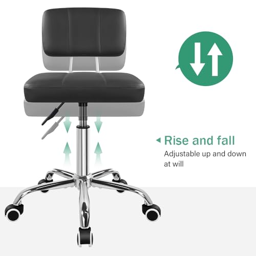 FURWOO Simple Square Office Chair with Back 360 Swivel Stool Chair with Wheels Height Adjustable Stool for Home Work Shop Task Spa Black FURWOO