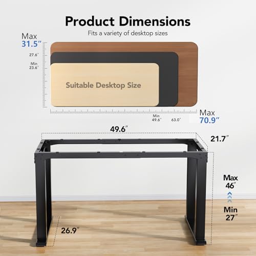 HUANUO 4 Legs Standing Desk Frame, Dual Motor Height Adjustable Electric Sit Stand Desk Frame for Home & Office, Heavy Duty Steel, Memory Controller, Frame Only, Black HUANUO
