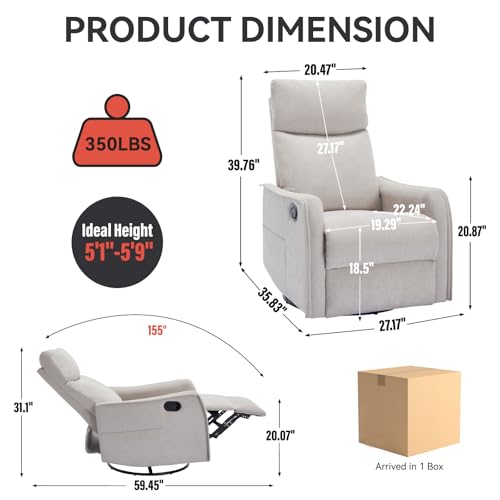 Kolavess Swivel Rocker Recliner Chair for Adults, Nursery Rocking Chair with Heat and Massage, Glider Reclining Chair for Small Space Living Room Bedroom, Beige