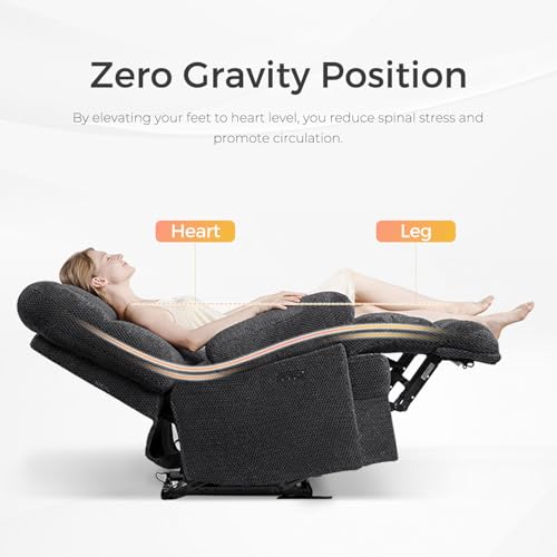 Oversized Power Zero Gravity Recliner Chairs for Adults, Electric Reclining 0 Gravity Chair for Big Man,Soft Fabric Overstuffed Single Recliners with USB Charger Port for Living Room, Grey