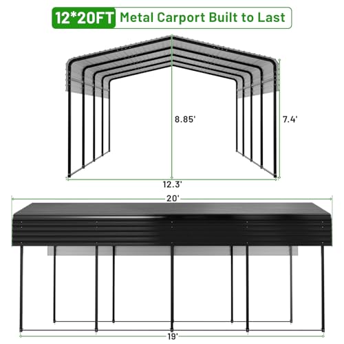 NUGRIART 12 x 20 FT Metal Carport with Heavy Duty Galvanized Steel Roof & Durable Frame, Metal Car Garage, Sturdy Canopy Shelter for Car, Truck, Pickup, SUV, Tractor, and Boat NUGRIART