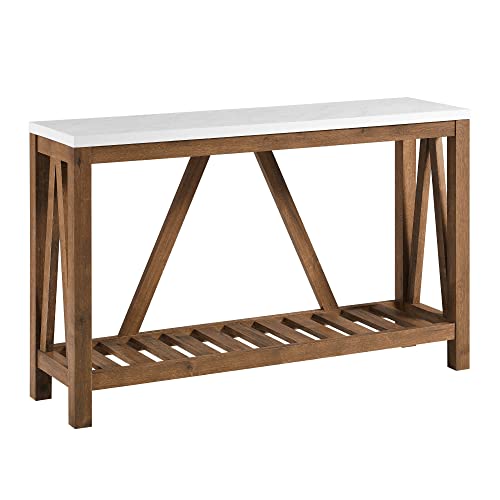 Walker Edison Modern Farmhouse Accent Entryway / Living Room End Table, 52 Inch, Color-Marble and Walnut Walker Edison