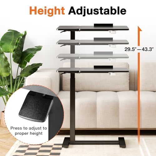Sweetcrispy Small Standing Desk Rolling Table Adjustable Height, Laptop Mobile Stand with Wheels, Portable Computer Workstation with Tiltable Desktop for Teacher Classroom Home Office, Black Sweetcrispy