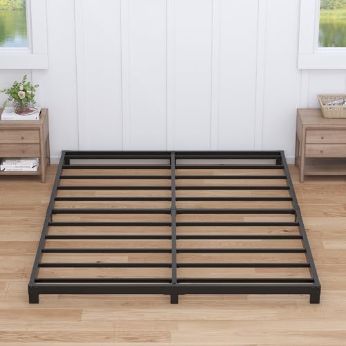 Nailsong 4 Inch Bed Frame Full Low Profile, Full Size Metal Bed Frame No Box Spring Needed, Heavy Duty Metal, Easy Assembly, Black Nailsong