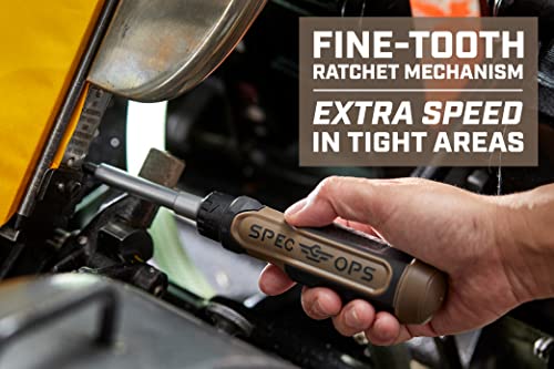 Spec Ops Tools Ratcheting Screwdriver, 12-in-1, Includes 6 Double-Sided S2 Steel Bits, Magnetic, Cr-Mo Steel Shaft, 3% Donated to Veterans Flat Dark Earth/Black Spec Ops