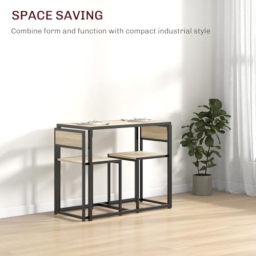 HOMCOM 3-Piece Industrial Dining Table Set for 2, Kitchen Table and Chairs, Dining Room Sets for Small Spaces, Oak HOMCOM