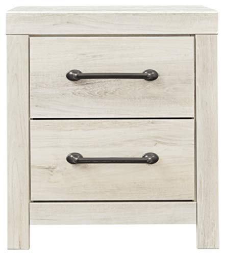 Signature Design by Ashley Cambeck Farmhouse Industrial 2 Drawer Two Drawer Nightstand with 2 Slim-Profile USB Charging Stations, Whitewash Signature Design by Ashley