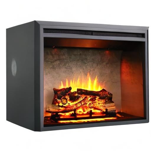 RICHFLAME 33 Inches, Edward Electric Fireplace Insert with Fire Crackling Sound, Weathered Concrete Interior, Remote Control, 750/1500W, Black RICHFLAME