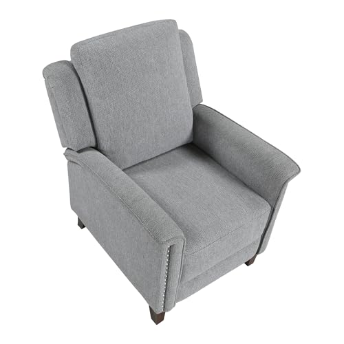 Lexicon Push Back Recliner Chair with Footrest, Reclining Sofa Armchair, Modern Chenille Fabric Recliner with Nailhead Trim for Living Room/Office/Apartment, Gray